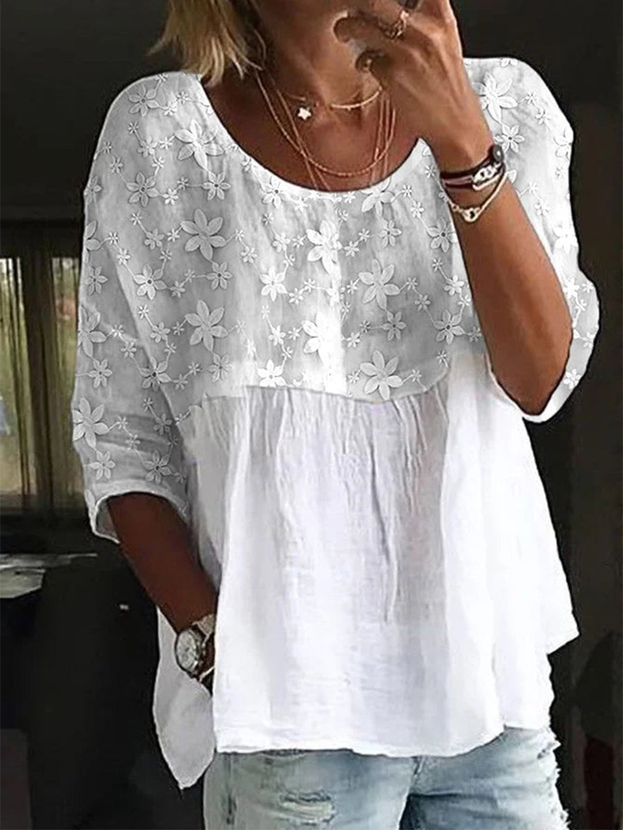 Women's floral embroidered patchwork blouse