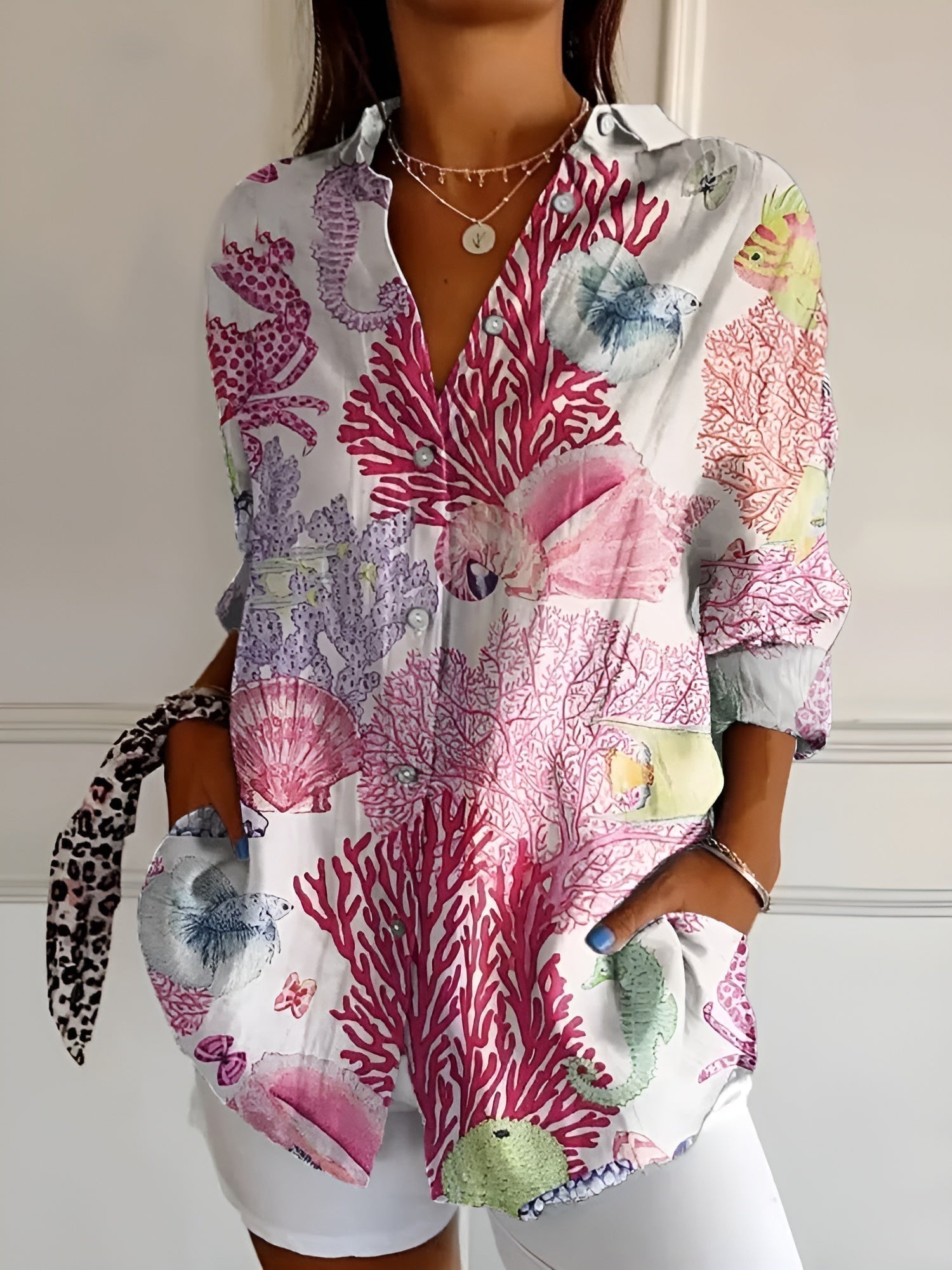 Women's floral print button-front blouse