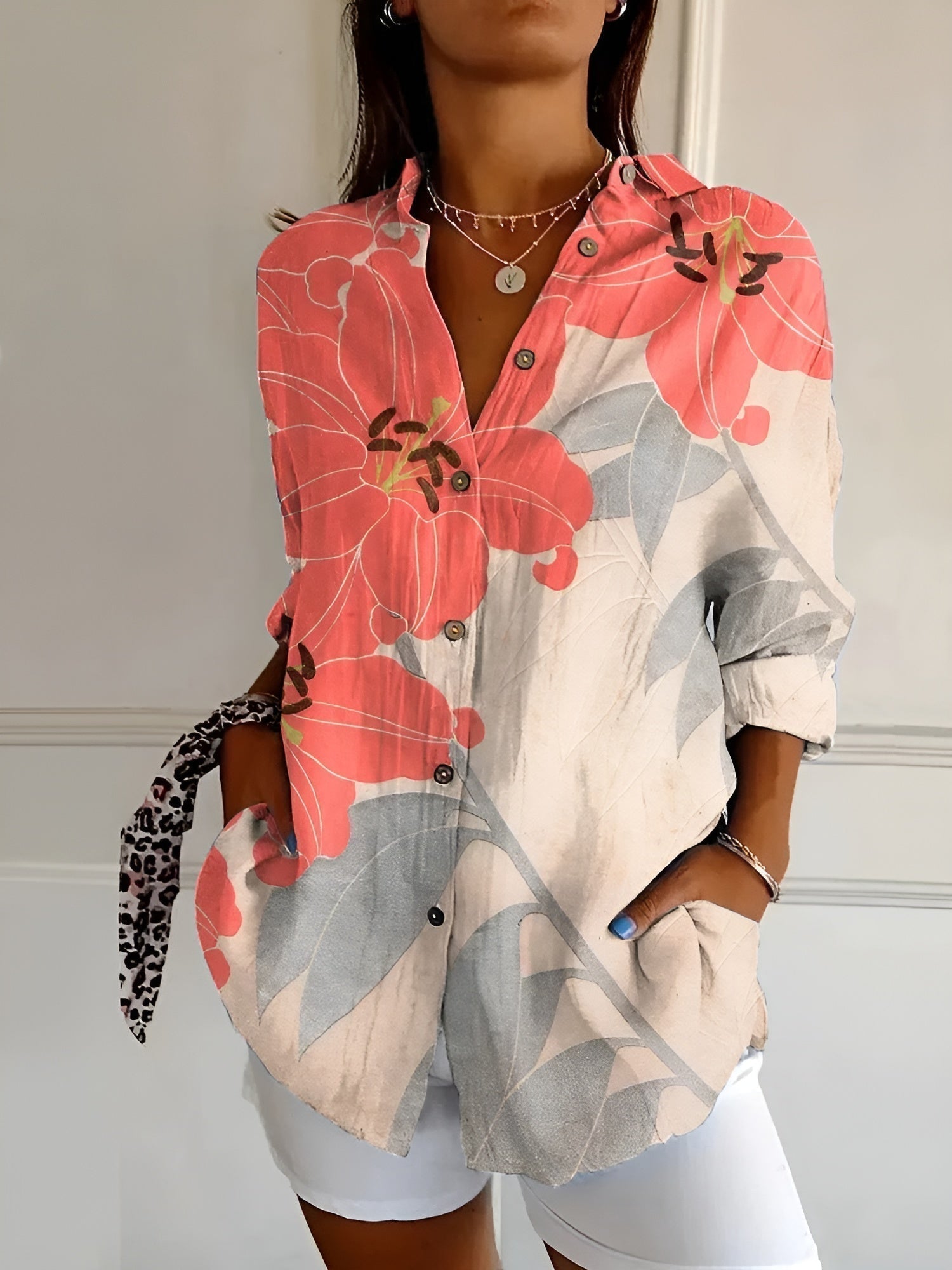 Women's floral print button-front blouse