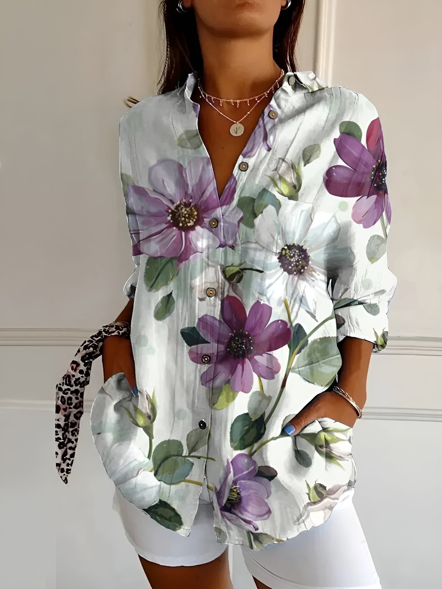 Women's floral print button-front blouse