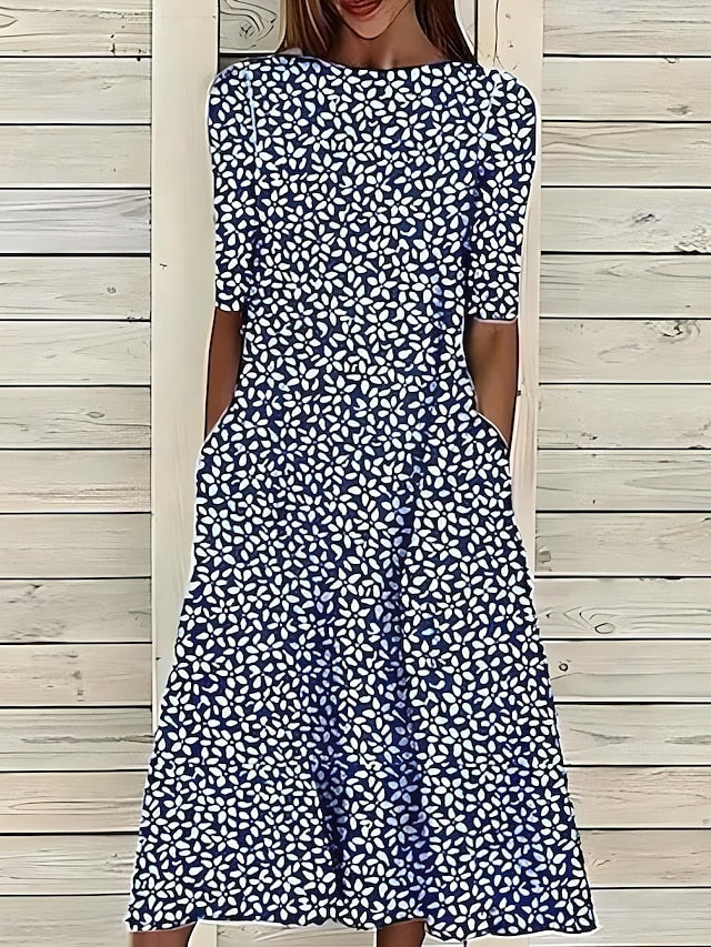 Women's floral print short sleeve midi dress
