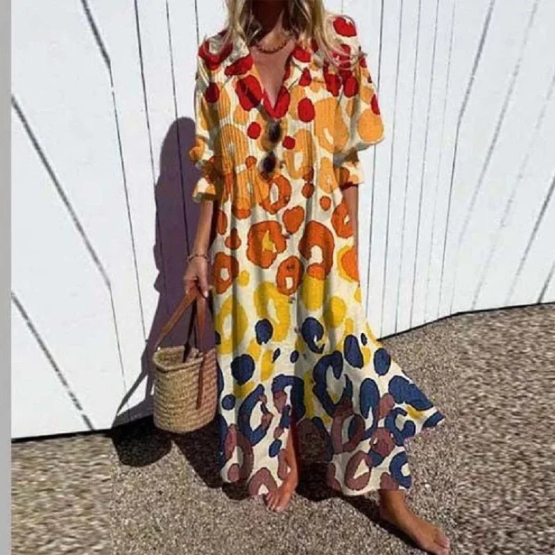 Women's floral print v-neck maxi summer dress