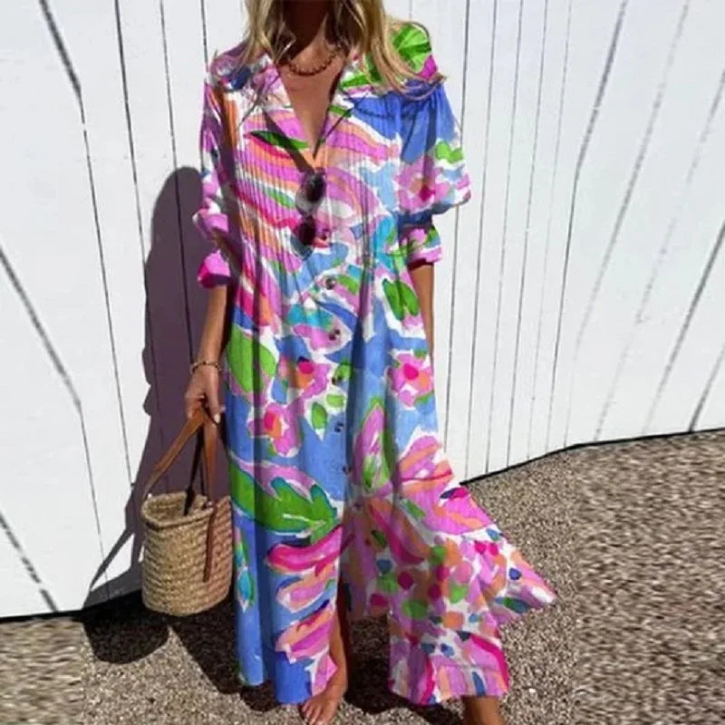 Women's floral print v-neck maxi summer dress