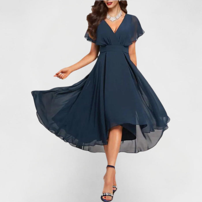 Women's flutter sleeve v-neck wedding guest dress