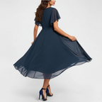 Women's flutter sleeve v-neck wedding guest dress