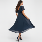 Women's flutter sleeve v-neck wedding guest dress