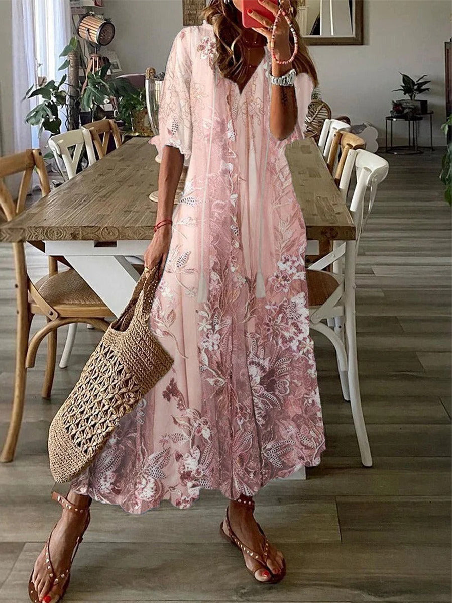 Women's half-sleeve lace floral summer maxi dress