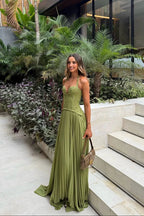 Women's corset pleated wedding guest dress