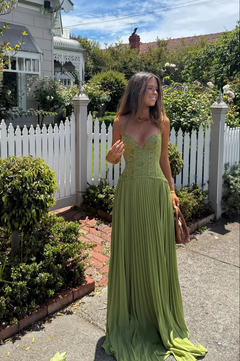 Women's corset pleated wedding guest dress