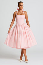 Women's halter neck midi A-line prom dress