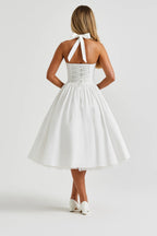 Women's halter neck midi A-line prom dress
