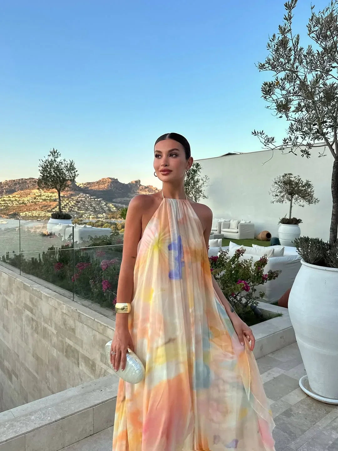 Women's halter open-back maxi cocktail dress