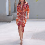 Women's long sleeve v-neck midi cocktail dress
