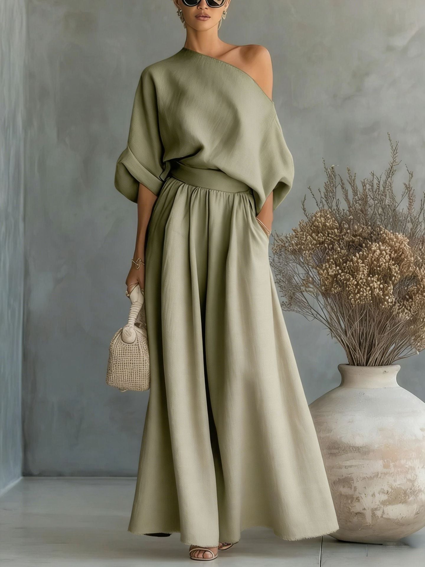 Women's off-shoulder wide-leg two piece set