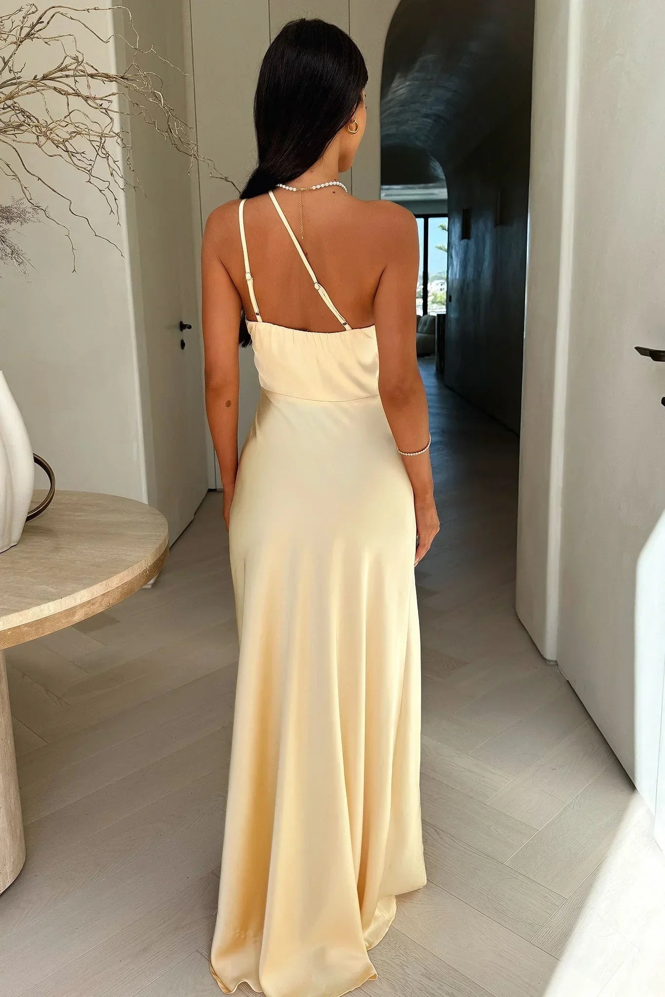 Women's one-shoulder maxi wedding guest dress