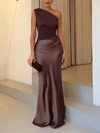 Women's one-shoulder maxi wedding guest dress
