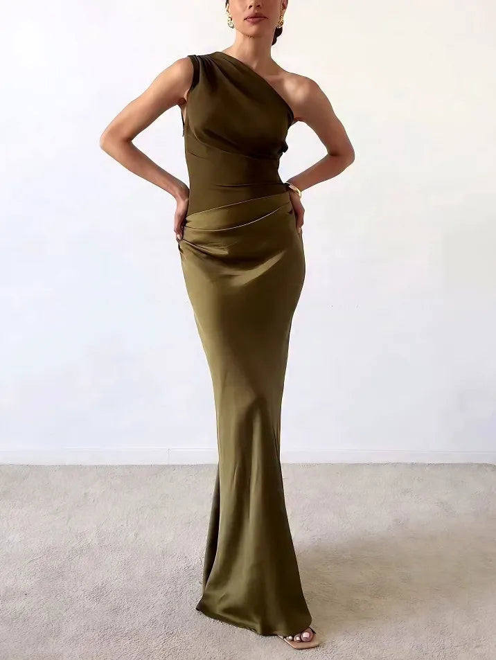 Women's one-shoulder maxi wedding guest dress