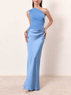 Women's one-shoulder maxi wedding guest dress