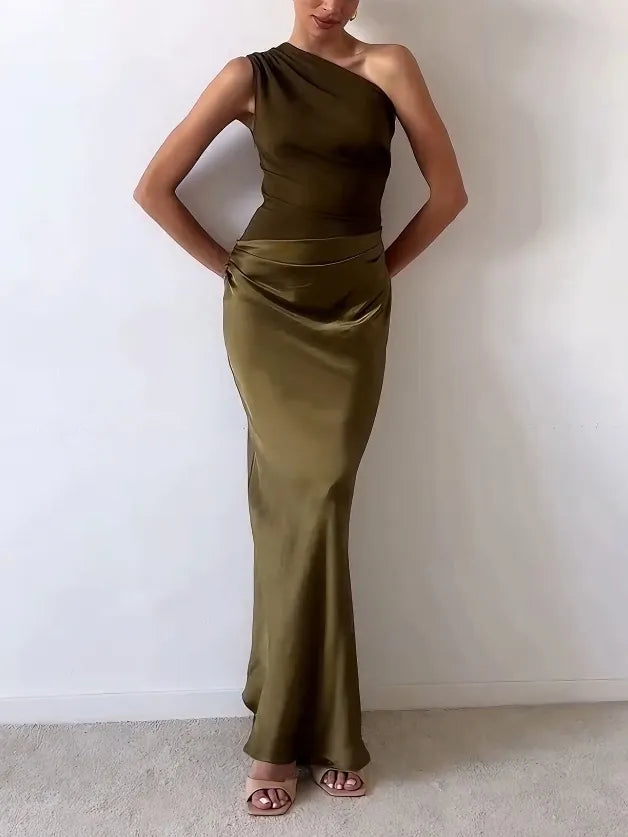 Women's one-shoulder maxi wedding guest dress