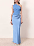 Women's one-shoulder maxi wedding guest dress