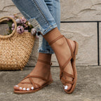 Women's open-toe cross-strap flat sandals