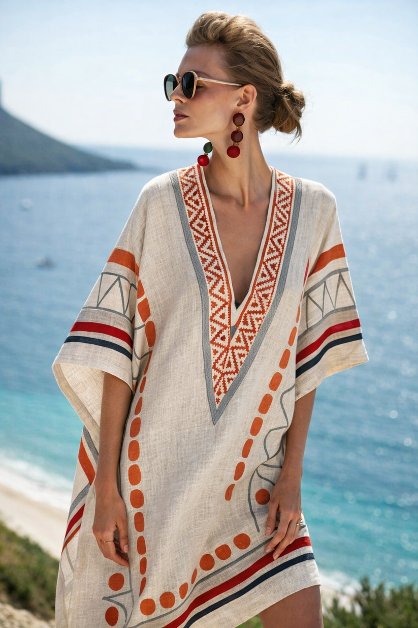 Women's oversized v-neck summer kaftan dress
