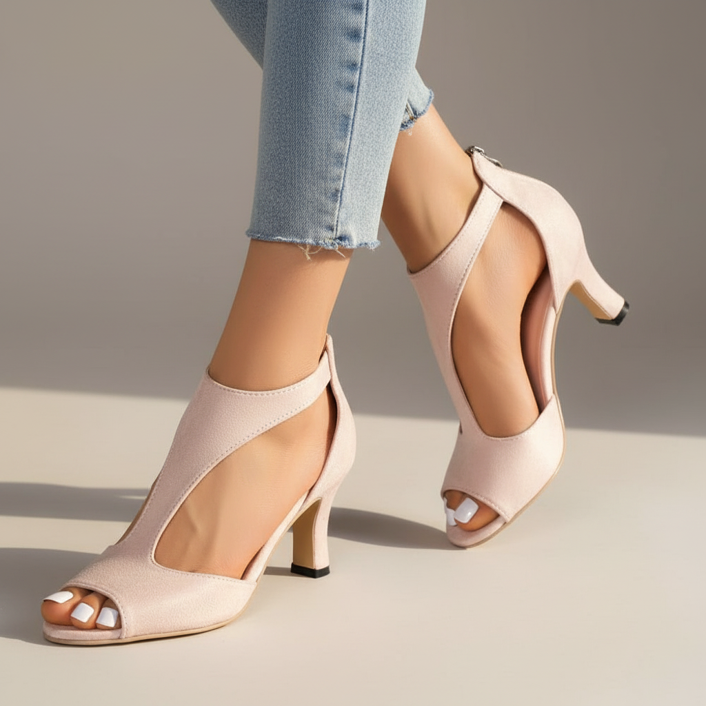 Women's peep-toe cut-out block heel sandals