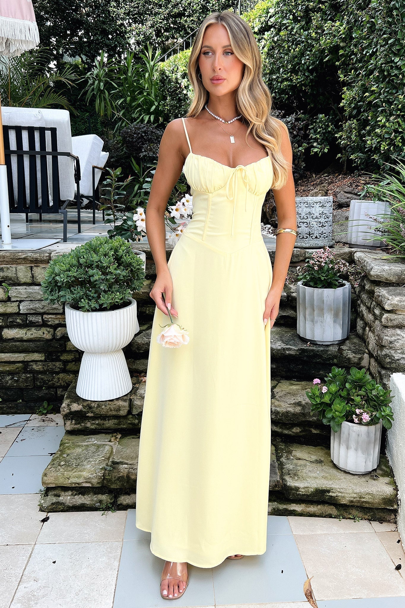 Women's ruched tie-front maxi wedding guest dress