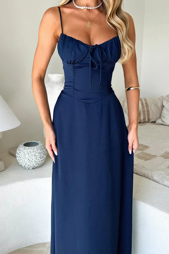 Women's ruched tie-front maxi wedding guest dress