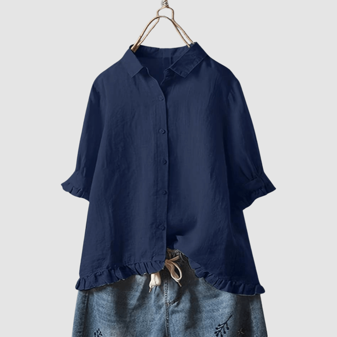 Women's ruffle hem button-front summer blouse