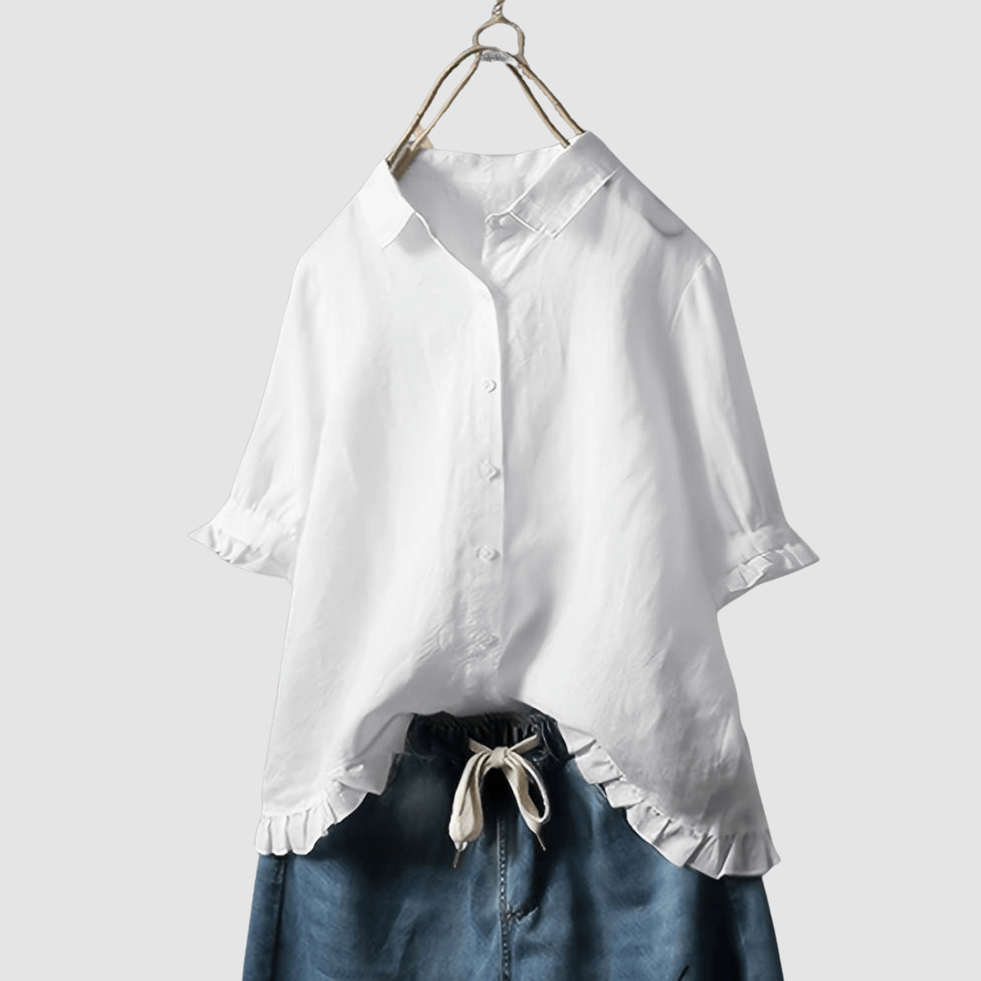 Women's ruffle hem button-front summer blouse