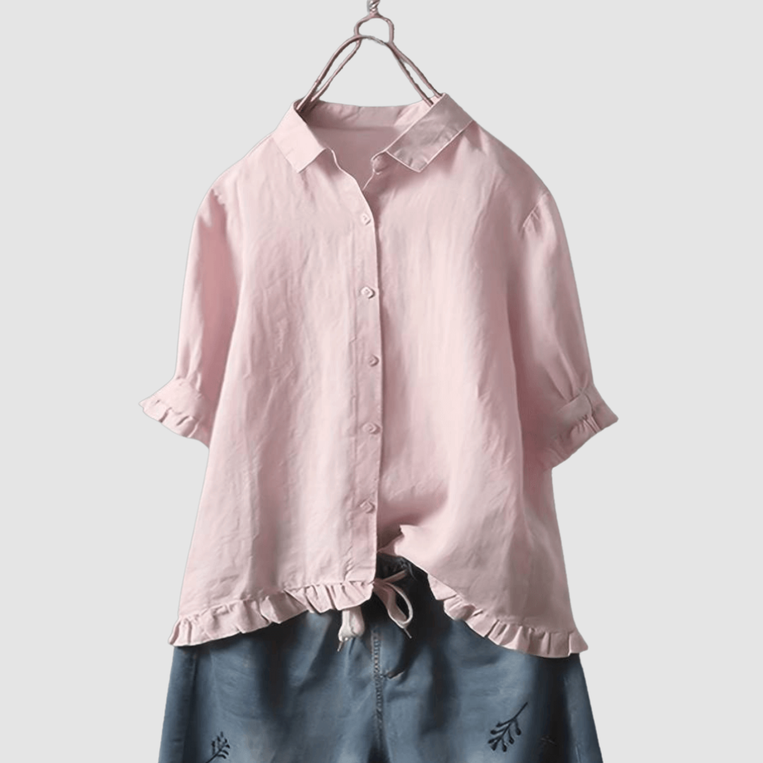 Women's ruffle hem button-front summer blouse