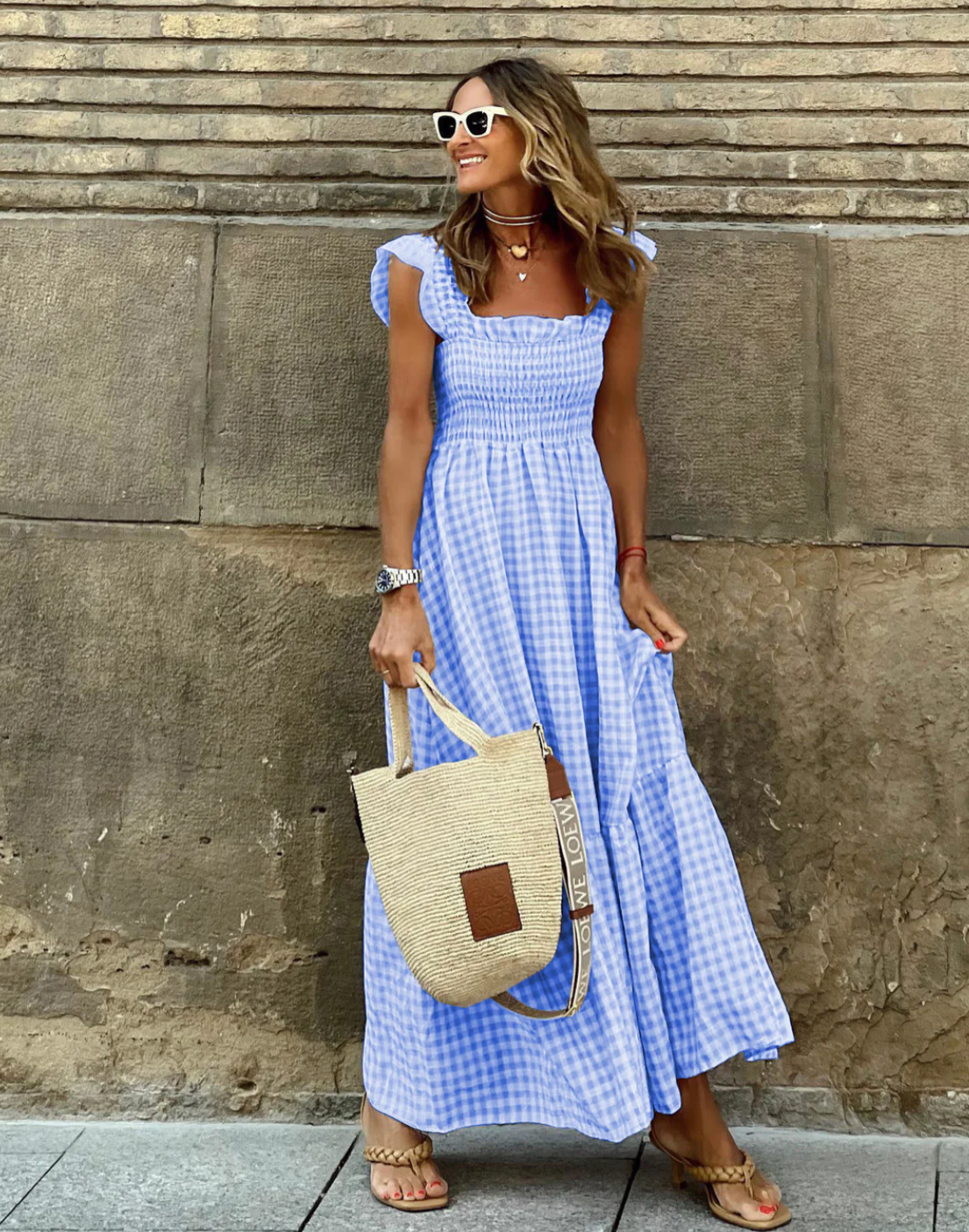 Women's ruffle sleeve summer maxi dress