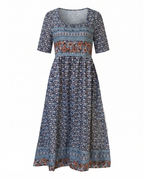 Women's short sleeve boho print midi dress