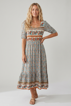 Women's short sleeve boho print midi dress