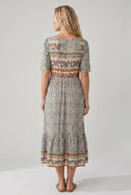 Women's short sleeve boho print midi dress