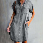 Women's denim short sleeve summer shirt dress