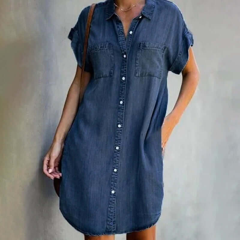 Women's denim short sleeve summer shirt dress