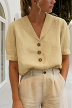 Women's short sleeve button-front summer blouse