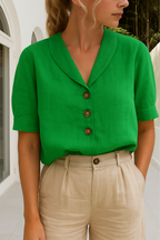 Women's short sleeve button-front summer blouse