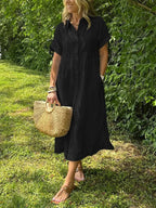 Women's short sleeve summer shirt maxi dress