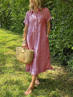 Women's short sleeve summer shirt maxi dress