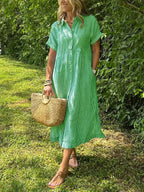 Women's short sleeve summer shirt maxi dress