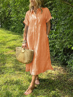 Women's short sleeve summer shirt maxi dress