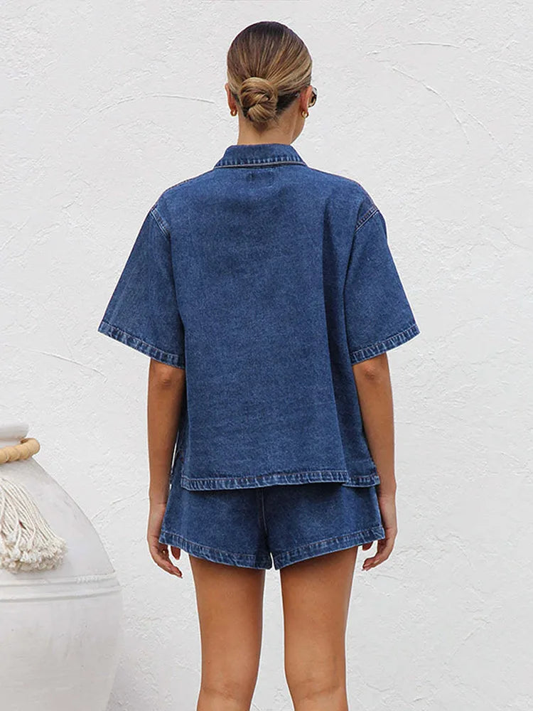 Women's short summer two-piece denim set