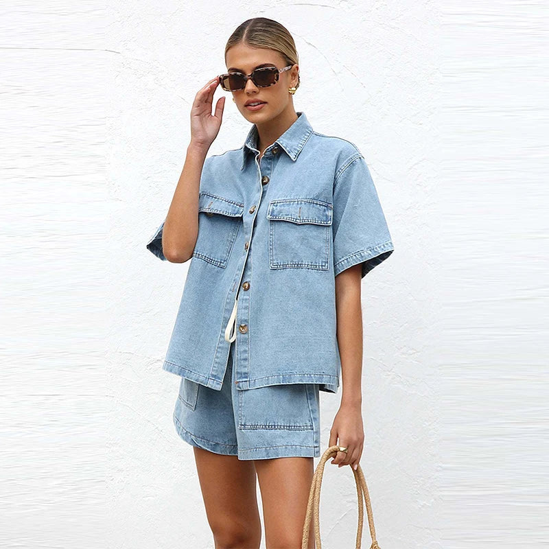 Women's short summer two-piece denim set