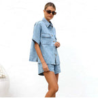 Women's short summer two-piece denim set