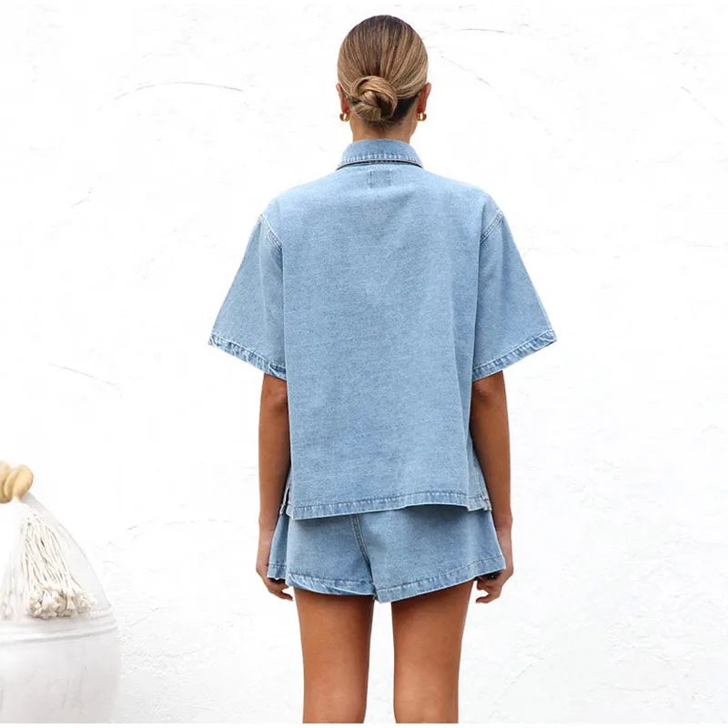 Women's short summer two-piece denim set