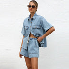 Women's short summer two-piece denim set