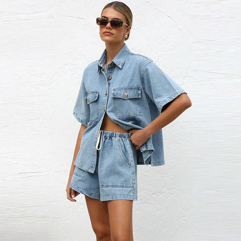 Women's short summer two-piece denim set
